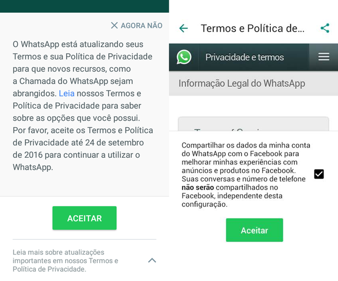 Mensagem de compartilhamento de dados entre WhatsApp e Facebook (Foto: Divulgação/Facebook)